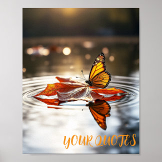 Affiche Papillon monarque sur feuille d'automne