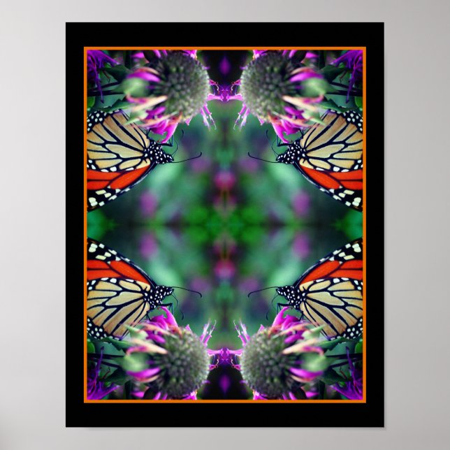 Affiche Papillon Monarque Sur Fleur Fermer Abstrait (Devant)