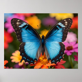 Affiche Papillon Morpho Bleu Art Floral Botanique Photo