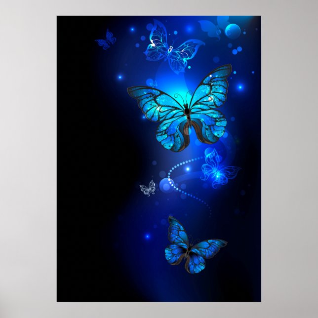 Affiche Papillon Morpho sur fond sombre (Devant)