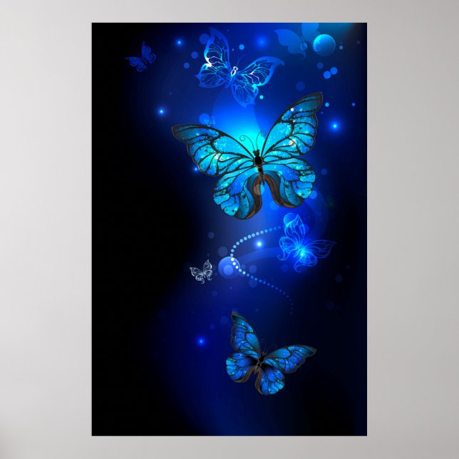 Affiche Papillon Morpho sur fond sombre (Devant)