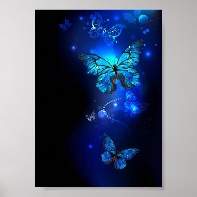 Affiche Papillon Morpho sur fond sombre (Devant)