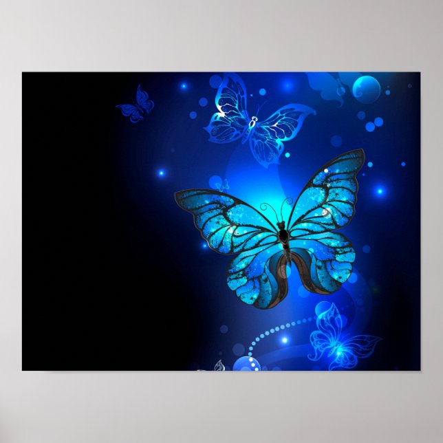 Affiche Papillon Morpho sur fond sombre (Devant)