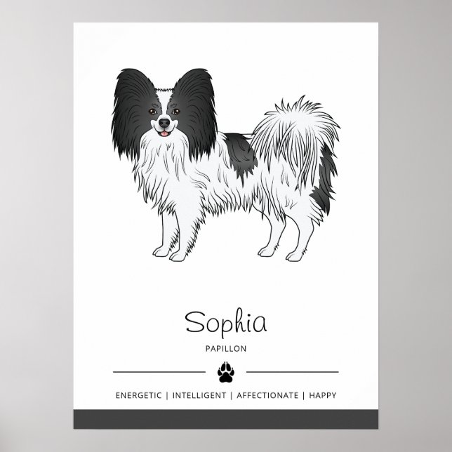 Affiche Papillon noir et blanc Chien mignon avec texte per (Devant)
