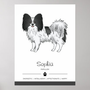Affiche Papillon noir et blanc mignon chien avec texte per
