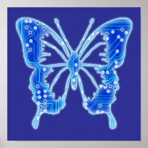 Affiche Papillon numérique bleu, personnaliser arrière - p