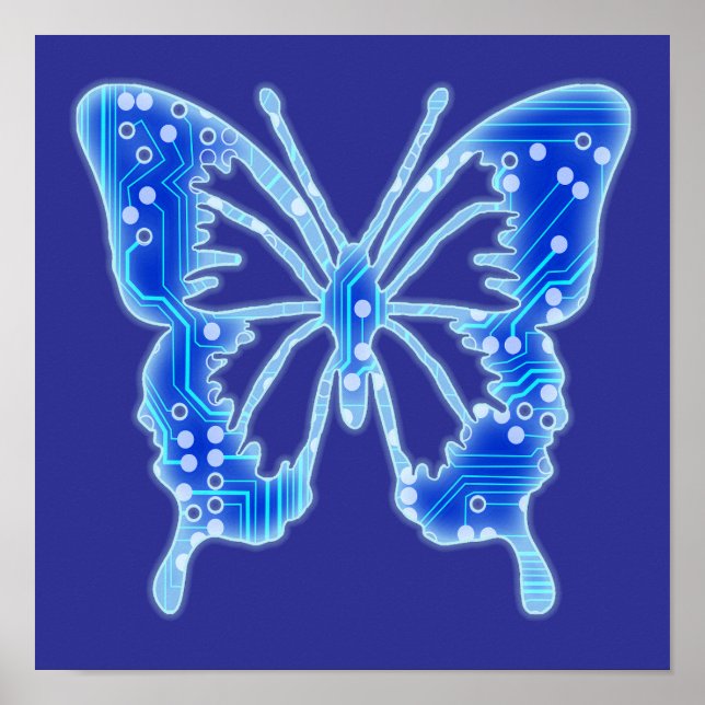Affiche Papillon numérique bleu, personnaliser arrière - p (Devant)