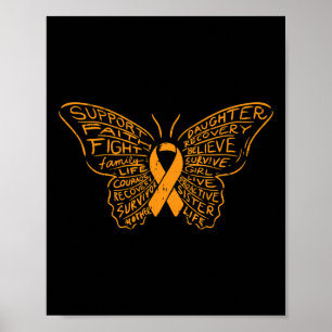 Affiche Papillon Orange Ruban Cancer Leucémie Sensibilisat