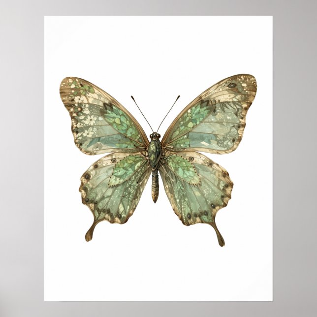 Affiche Papillon Orné aux Ailes à Motif de Feuille (Devant)