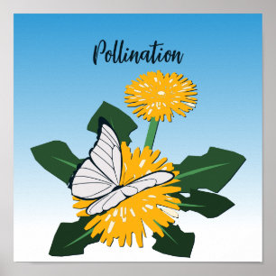 Affiche Papillon Pollinisation Fleur Jaune Sauvage Pissenl