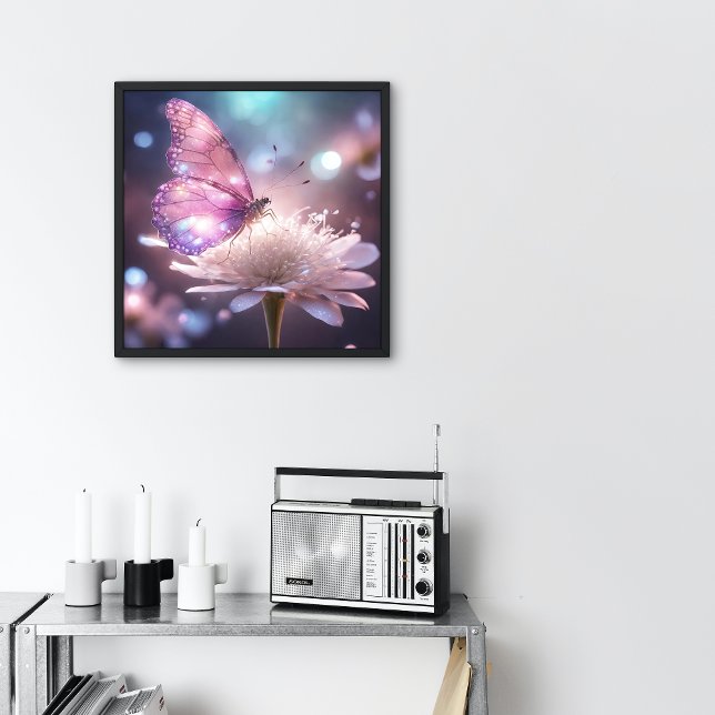 Affiche Papillon rose (Black Frame)