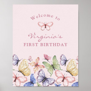 Affiche Papillon Rose Anniversaire