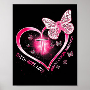 Affiche Papillon rose Croix Foi Espoir Amour Cancer du sei