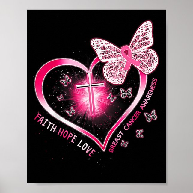 Affiche Papillon rose Croix Foi Espoir Amour Cancer du sei (Devant)