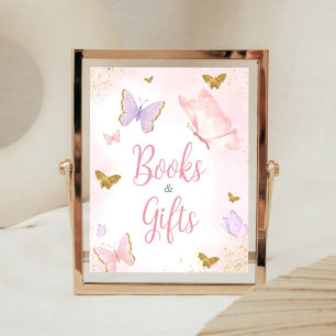 Affiche Papillon rose Or Livres et cadeaux de printemps