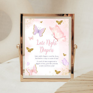 Affiche Papillon rose Or Printemps Diapositives nocturnes