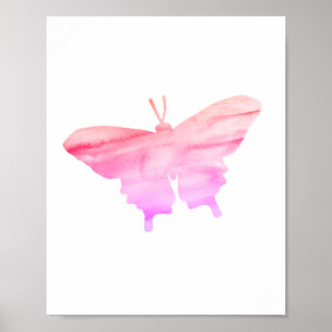 Affiche Papillon rose orange Peinture Silhouette
