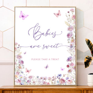 Affiche Papillon rose pourpre Les bébés Fleurs sauvages so
