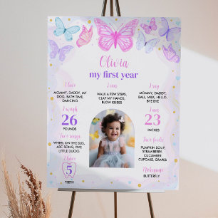 Affiche Papillon rose pourpre Premier anniversaire Jalon P