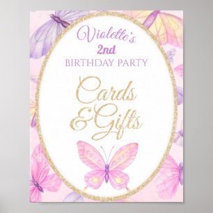 Affiche Papillon rose violet cartes d'anniversaire cadeaux