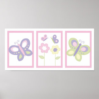 Affiche Papillon rose violet Fleur Pépinière Mur Art