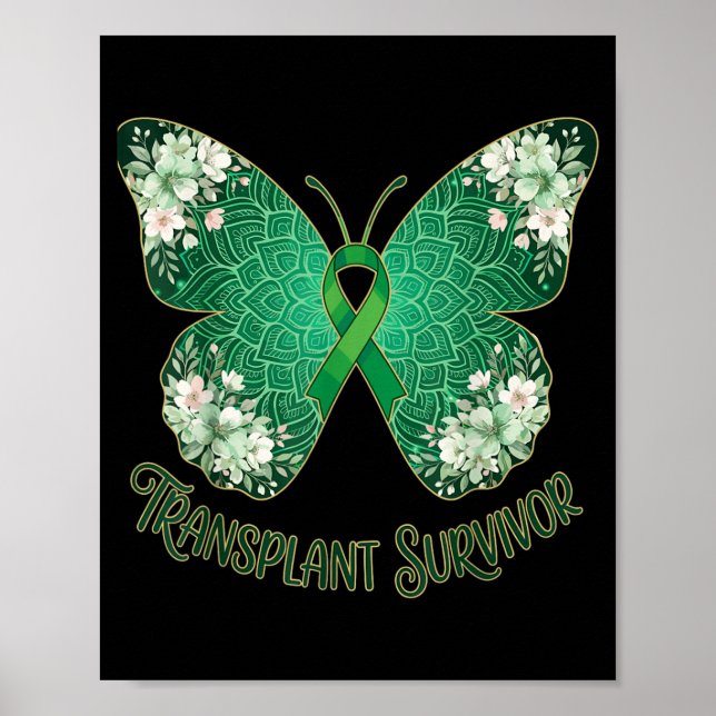 Affiche Papillon Ruban Vert Mandala Transplanté Survivant (Devant)