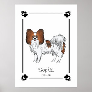 Affiche Papillon Sable Rouge Chien Mignon Avec Pattes Et T