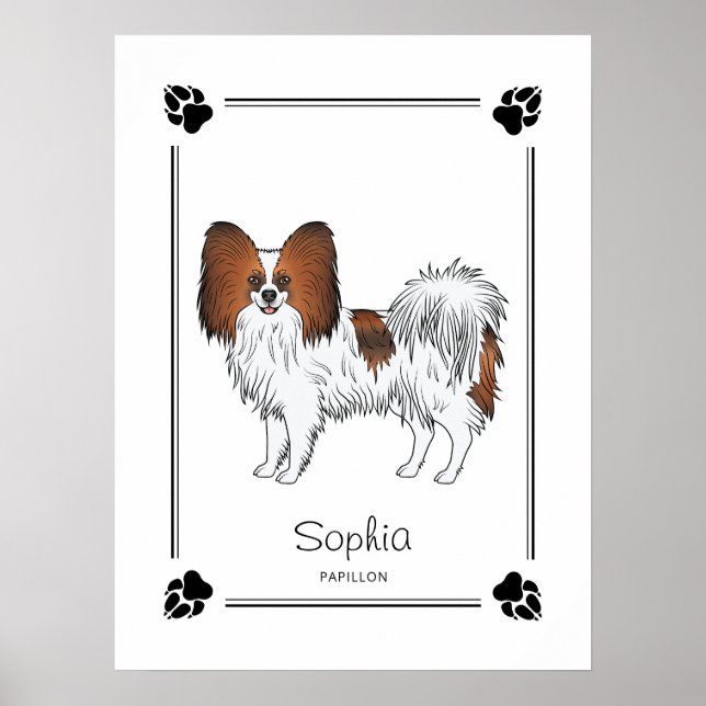 Affiche Papillon Sable Rouge Chien Mignon Avec Pattes Et T (Devant)