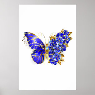 Affiche Papillon saphir à fleurs