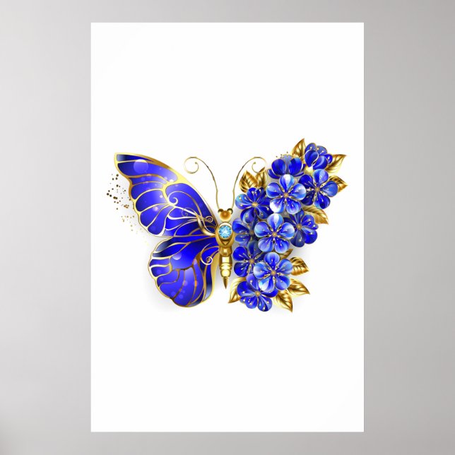 Affiche Papillon saphir à fleurs (Devant)