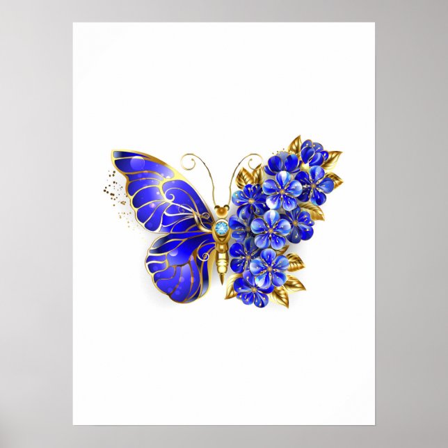 Affiche Papillon saphir à fleurs (Devant)