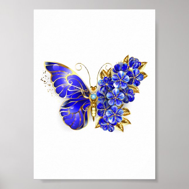 Affiche Papillon saphir à fleurs (Devant)
