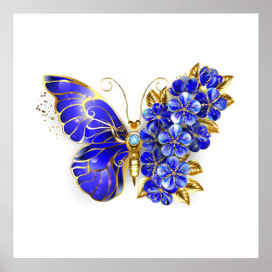 Affiche Papillon saphir à fleurs