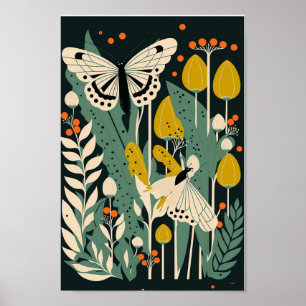 Affiche Papillon scandinave danois floral