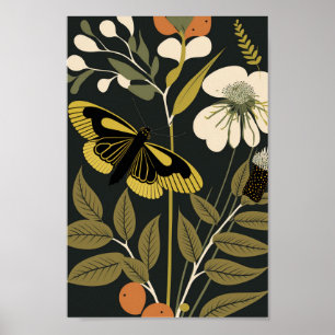 Affiche Papillon scandinave danois Floral Boho Art