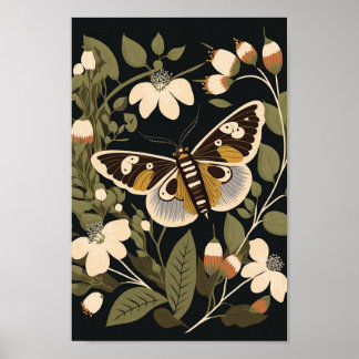 Affiche Papillon scandinave danois Floral Boho Art