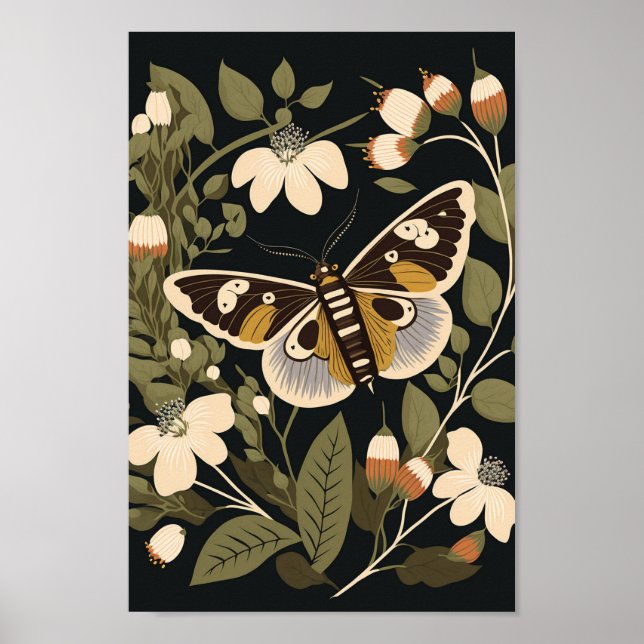 Affiche Papillon scandinave danois Floral Boho Art (Devant)