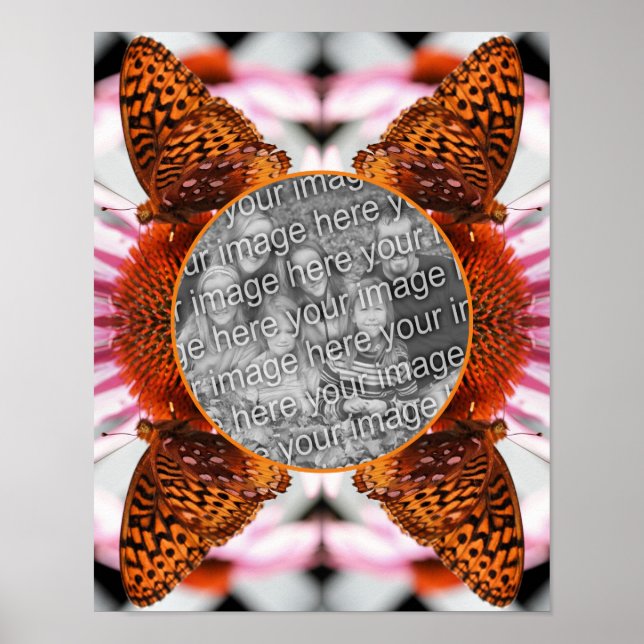 Affiche Papillon sur cadre de fleurs Créez votre propre ph (Devant)