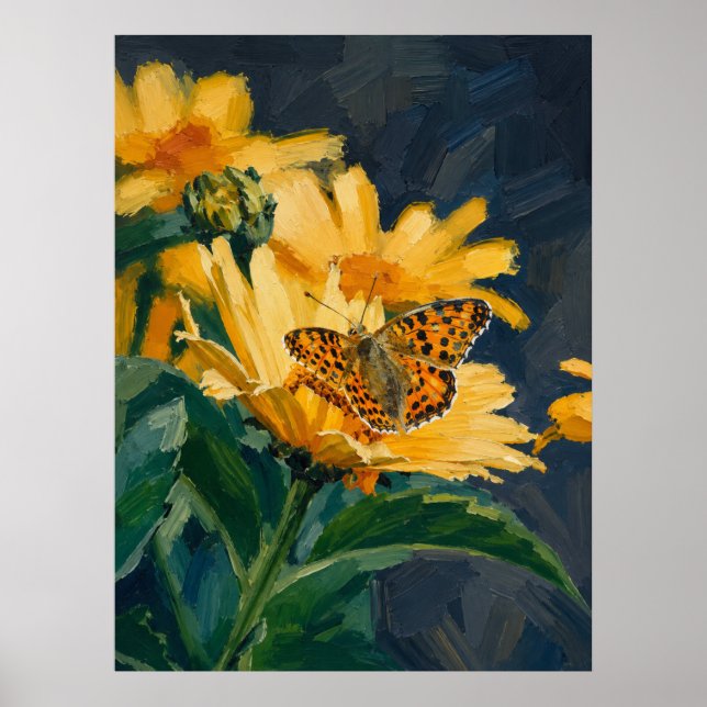 Affiche Papillon sur Fleurs (Devant)