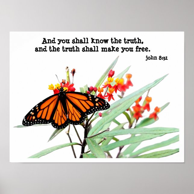 Affiche Papillon sur Milkweed, avec Verse (Jean 8:32) (Devant)