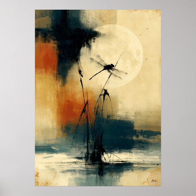 Affiche Papillon Tonbo Mur Japonais Sumi-E Abstrait (Devant)