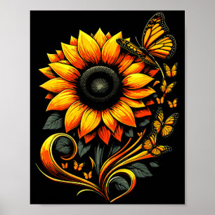 Affiche Papillon Tournesol Floral Art Nature 