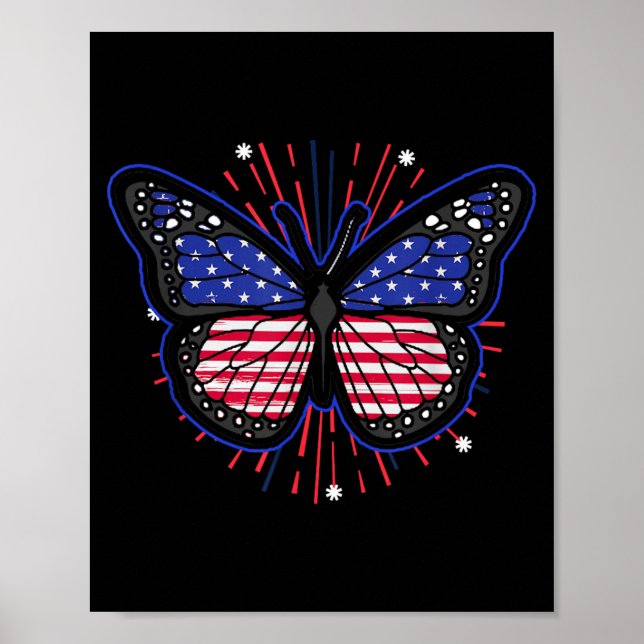 Affiche Papillon USA Drapeau Américain _ Fête de l'Indépen (Devant)