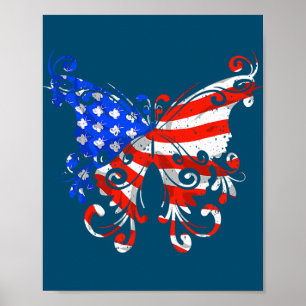 Affiche Papillon USA Drapeau mignon 4 juillet Drôle Drôle
