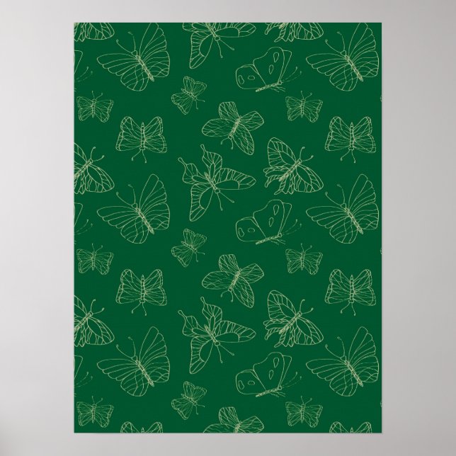 Affiche Papillon vert foncé imprimé, inspiré par la nature (Devant)