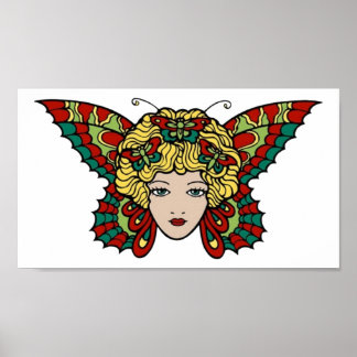 Affiche Papillon vintage - Art tatouage féminin