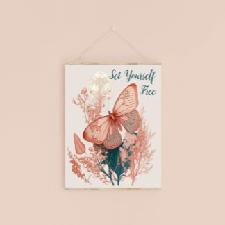 Affiche Papillon vintage sur Flower