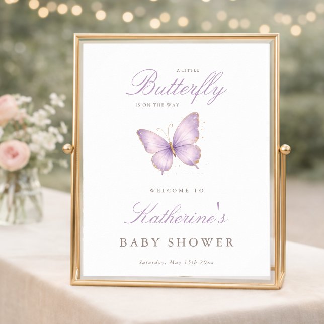 Affiche Papillon Violet Bienvenue Fille Bébé Shower (Créateur téléchargé)