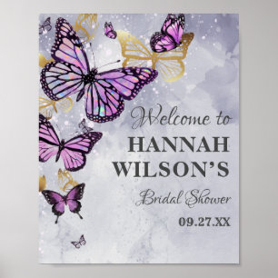 Affiche Papillon Violet Or Gris Élégant pour la Mariée