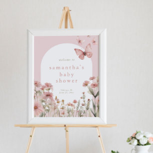 Affiche Papillons à fleurs roses baby shower signe de bien